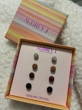 audrey Multi-Color Genuine Crystal Stud Earring Set - Silver, Gold, Brown, Black